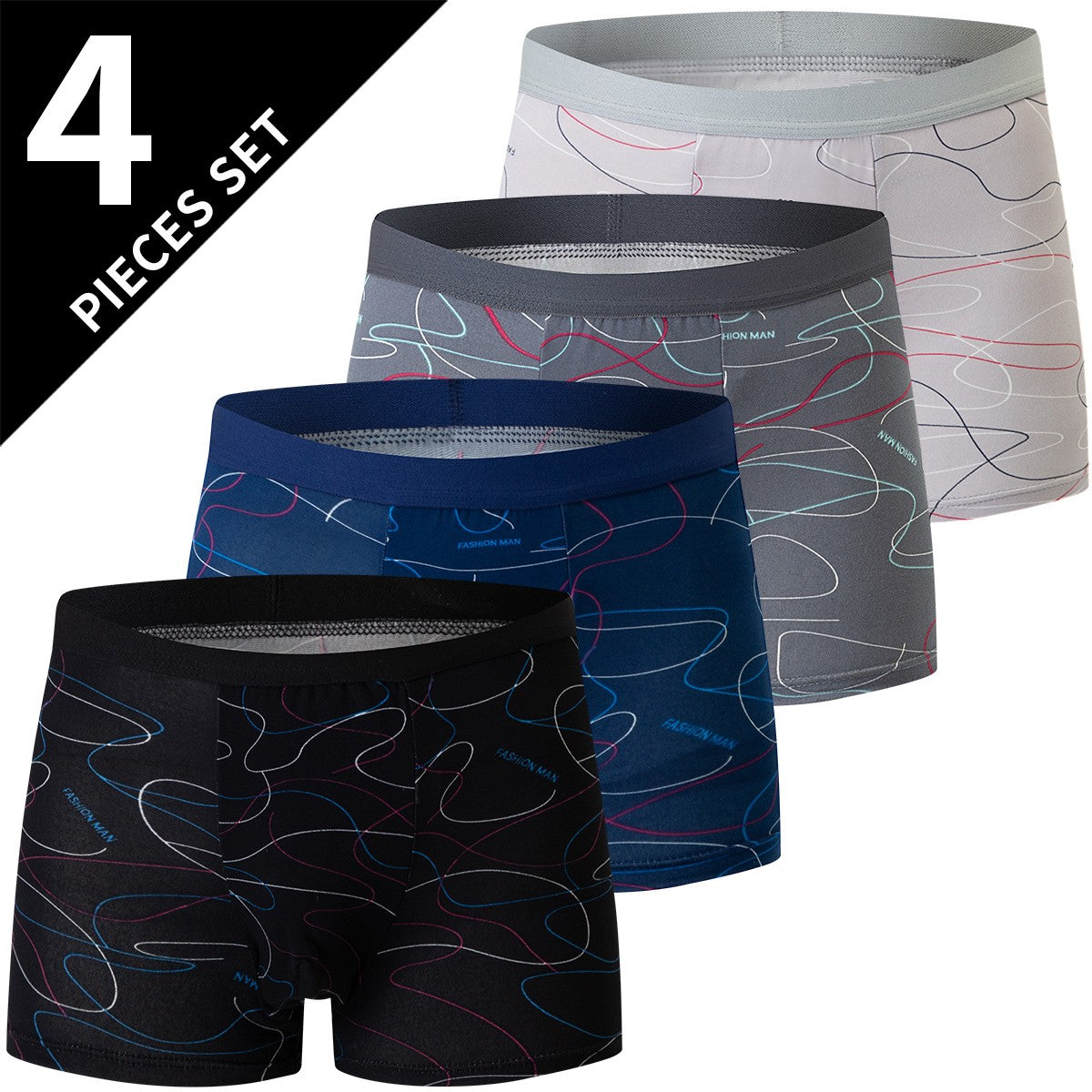 4 pieces European and American MEN'S Solid Color Boxer Underwear Comfortable Swimming Trunks Oversized Juvenile Boxer Underwear