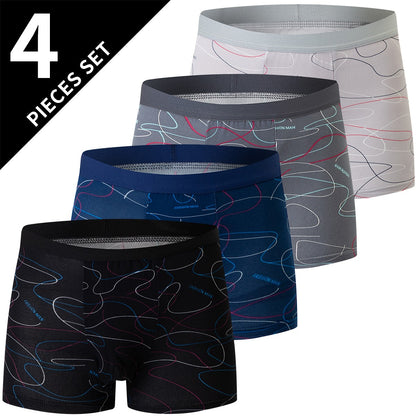 4 pieces European and American MEN'S Solid Color Boxer Underwear Comfortable Swimming Trunks Oversized Juvenile Boxer Underwear