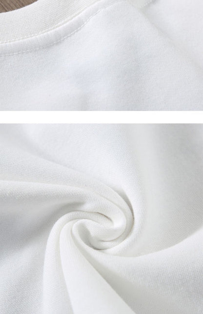 Black White GSM 500g Heavy-duty Pure Cotton T-shirt Thickened Threaded Round Neck Short Sleeves Three Needle Half Sleeve Tees