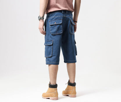 ABOORUN Mens Plus Size Loose Baggy Denim Shorts Fashion Streetwear Hip Hop Skateboard Cargo Jeans Short for Male R1402