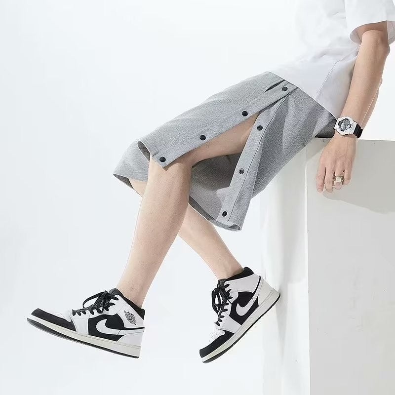 Shorts totalmente abertos para homens no verão em estilo coreano, use calças soltas casuais esportivas de 5 pontos para casais