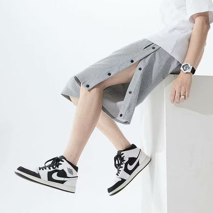 Shorts totalmente abertos para homens no verão em estilo coreano, use calças soltas casuais esportivas de 5 pontos para casais