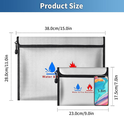FZCSPEED Fireproof & Waterproof Bag, File Storage Bag with Zipper for Certificates, Money, Cards(black,silver)