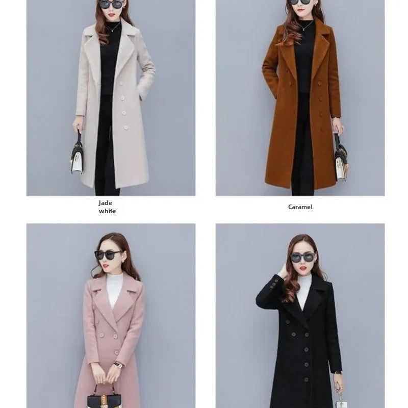 Medium-Length Women's Woolen Jacket Spring Autumn Winter Warm Simple Long Sleeve Overcoat Long Style For All Seasons