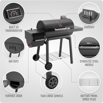 Outdoor Charcoal Grill with Cover and Offset Smoker, 832 Sq. In. Heavy-Duty BBQ Grill with Side Table for Backyard Cooking
