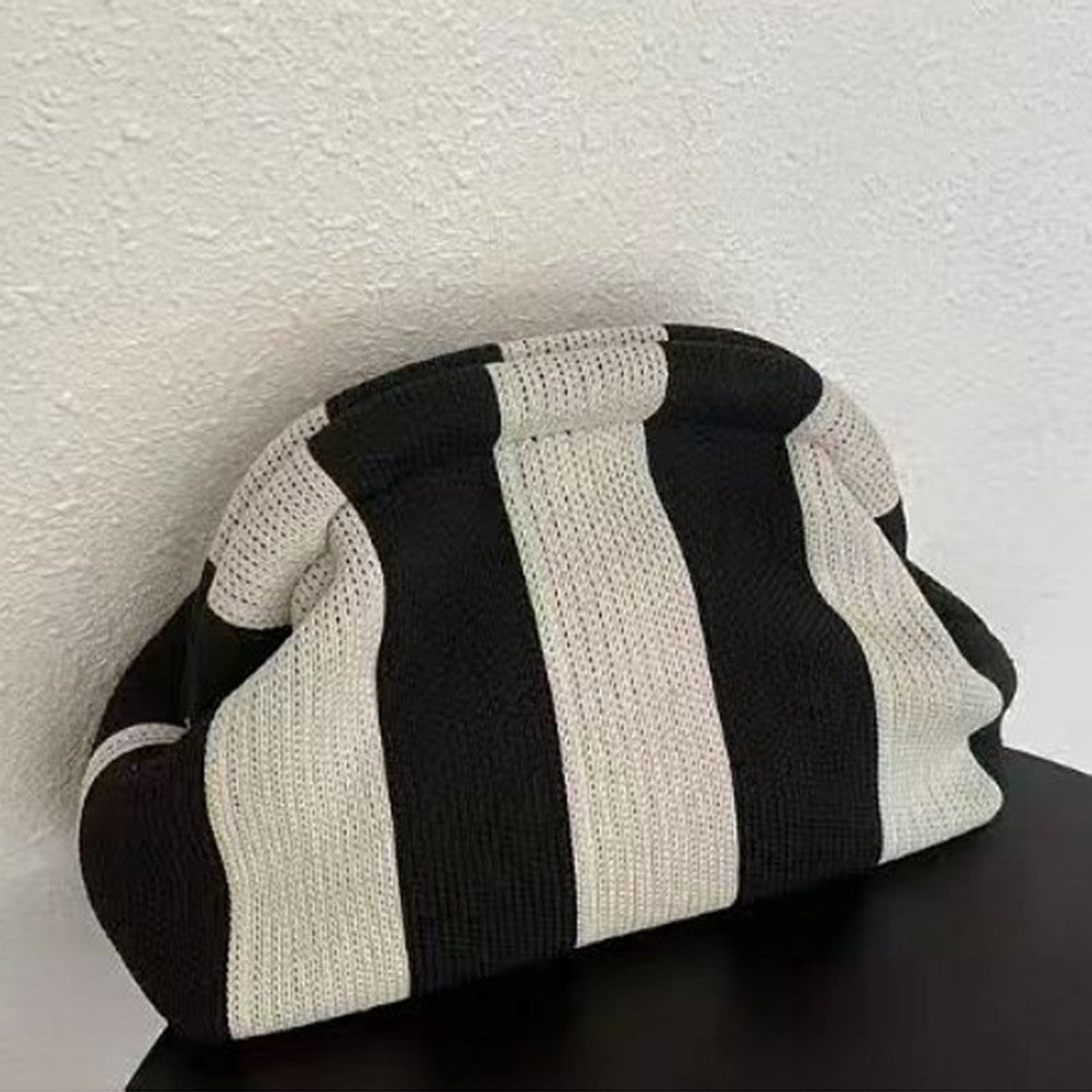 Summer Beach Bag Clutch Purses for Women Woven Crochet Handbags Dumpling Hobo Ruched Purses Colorblock Bag Bohemian Knit Clutch
