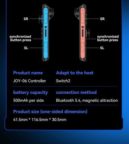 JOY-06 Wireless Game Controller For Switch 2 Magnetic Bluetooth Gamepad with 9-Axis Gyroscope RGB Light Wake-up For NS2 Joycons