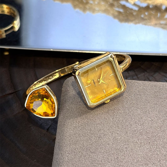 New Ladies Open Bracelet Watch Assorted Shaped Diamond Color Gemstone High-End Quartz Wristwatch Lazy Person's Stylish Timepiece