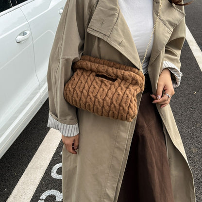 Women Knitting Chain Shoulder Bags Trend Crochet Clutch Purse Plush Cloud Handbags Autumn Winter Travel Daily Crossbody Bags