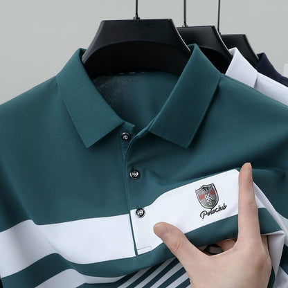 High end brand embossed men short sleeve polo shirt fashion stripe color blocked summer ice silk breathable luxury Paul T-shirt