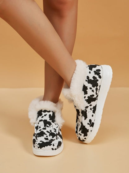 2025 Autumn Winter Women Fluffy Fur Snow Boots Women Leopard Print Flat Flat Heels Thicken Plush Cotton Padded Shoes Woman Warm