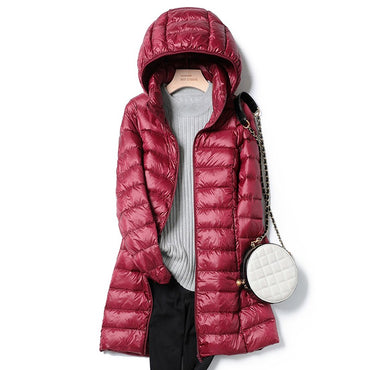 Korean Fashion Slim Remove Hooded Parka Fashionable Outerwear 2023 Winter Womens Down Jackets Long Light Thin Coat Puffer Jacket