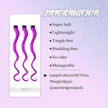 5pcs Colorful Curly Wavy Hair Extensions 18 inch Synthetic Wave Clip-In Hairpieces for Women Cosplay Christmas & New Year Gifts