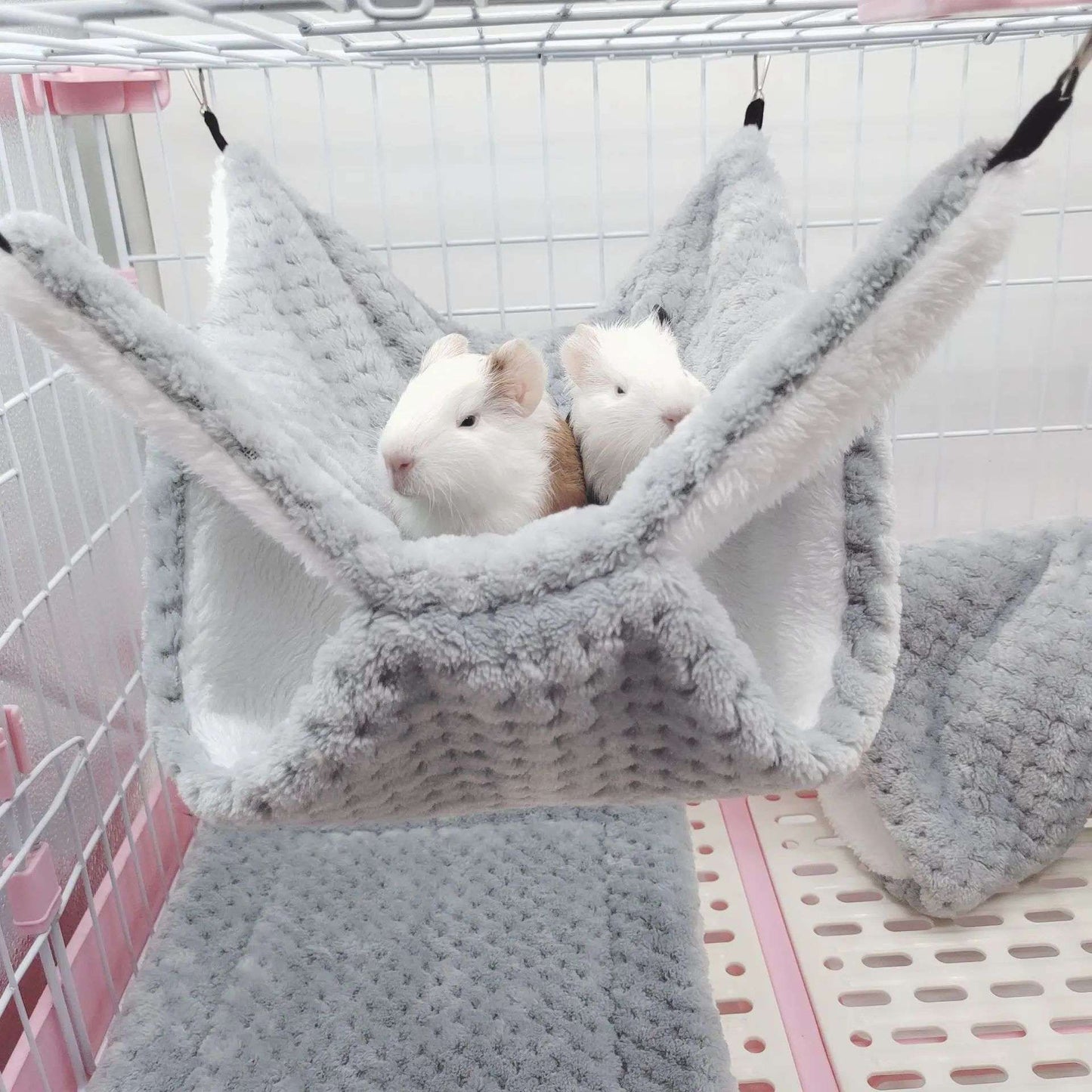 Rede de estimação quente de inverno, rede de hamster de pelúcia espessa de camada dupla, chinchila, porquinho da índia, furão, saco de dormir, gaiola suspensa de hamster