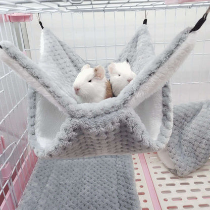 Rede de estimação quente de inverno, rede de hamster de pelúcia espessa de camada dupla, chinchila, porquinho da índia, furão, saco de dormir, gaiola suspensa de hamster