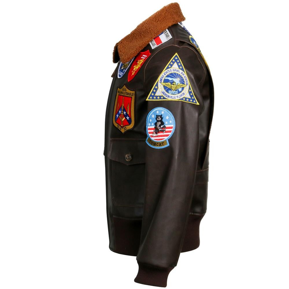 Aviator Pilot PU Leather Jacket Top Gun Men's Maverick Brown Winter Jacket Air Force Collar Coat Halloween Cosplay Outfits