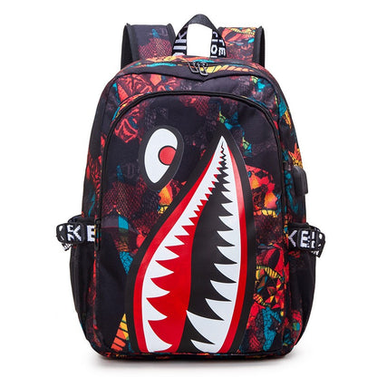 Mochila Escolar Infantil Mochila de Viagem Desenho Tubarão Mochila de Aluno do Ensino Fundamental Mochila Infantil