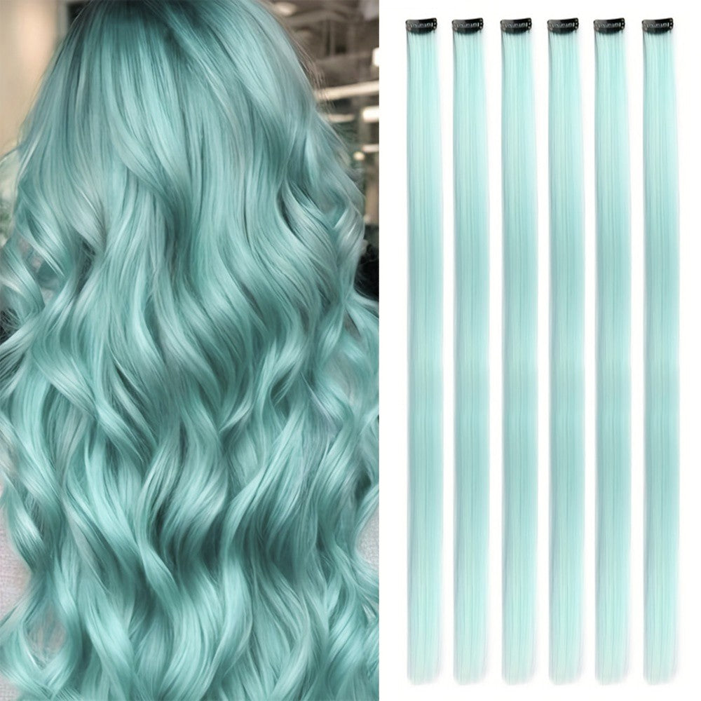 6 Pcs Clip Extensions, 24 Inch Colored Hair Extensions Party Highlights Long Straight Synthetic Hairpieces for Women Kids Girl