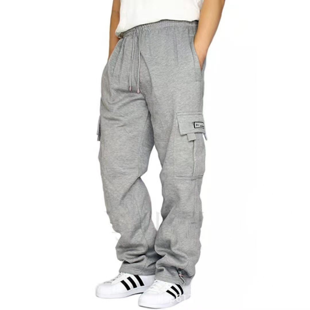 Men's Stretch Elastic Waist Jogger Sweatpants - Black with Multiple Utility Pockets, Drawstring Closure & Side Stripes