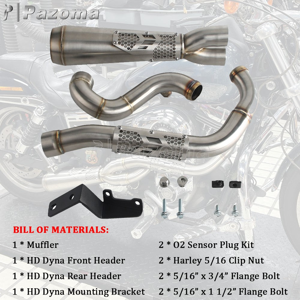 Pazoma 2-in-1 Exhaust Muffler Motorcycle Stepped Exhausts System For Harley Dyna Low Rider Street Fat Bob Super Wide Glide 06-17