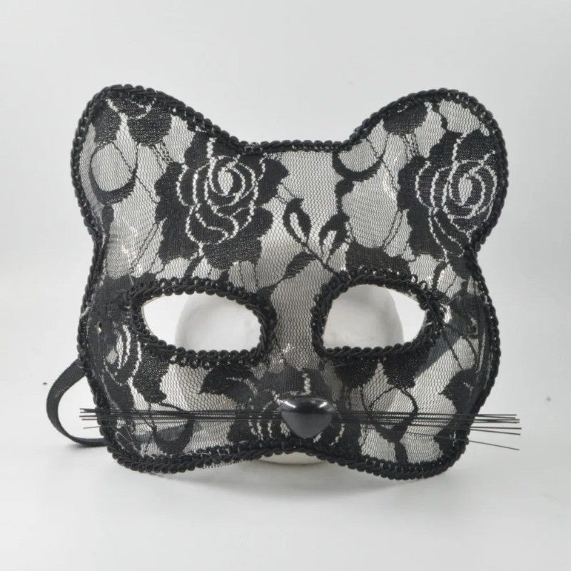 Lace Cat Face Mask Women Halloween Cosplay Costume Accessory Masquerade Party Prop