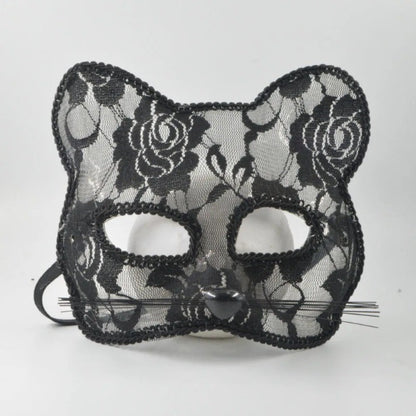 Lace Cat Face Mask Women Halloween Cosplay Costume Accessory Masquerade Party Prop
