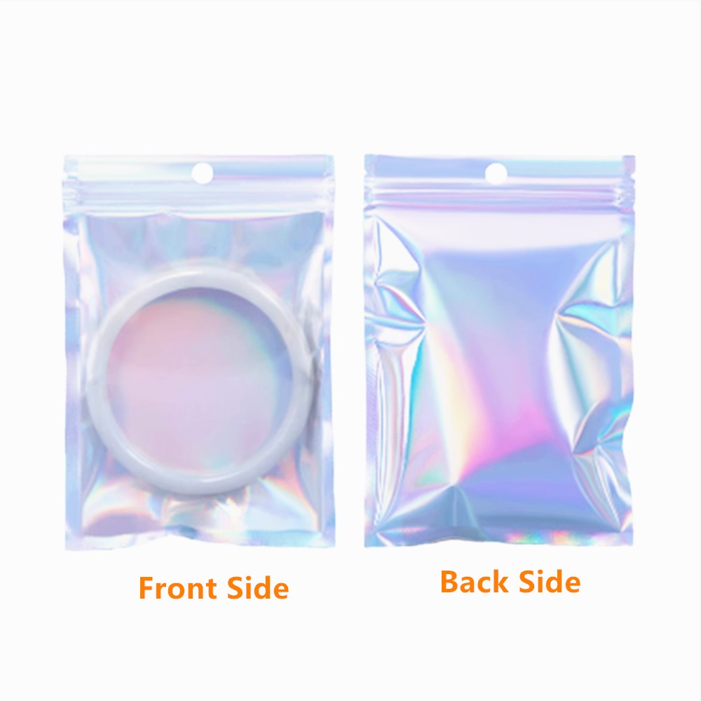 100pcs One Side Clear Laser Shiny Aluminum Foil Zip Lock Bags  Reflective Holographic Self-sealing Pouch for Fashion Accessories