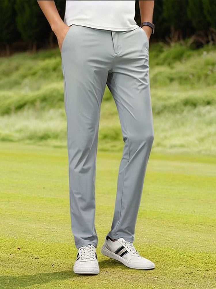 Summer Men's Casual Pants Korean Fashion Light Cool Ice Silk Stretch Golf Pants Slim Fit Suit Pants Male Office Formal Trousers