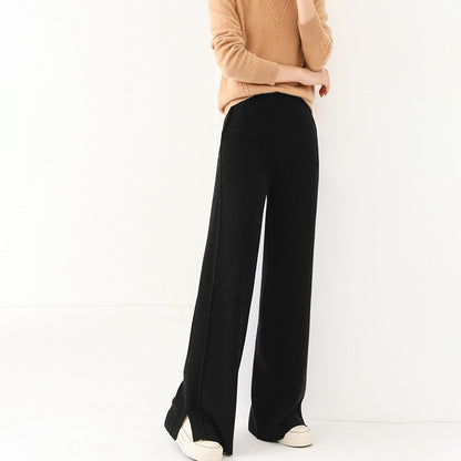 High Waist Wide Leg Woolen Pants Women's Loose Casual Black Long Trousers Autumn Fashion Elegant Commuting Style