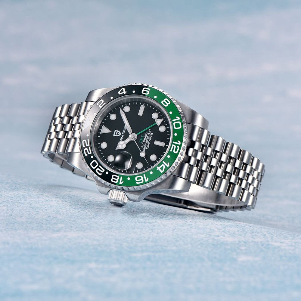 PAGANI DESIGN PD-1662 Luxury GMT Men Mechanical Wristwatch Sapphire Glass Stainless Steel 100M Waterproof Automatic Watches