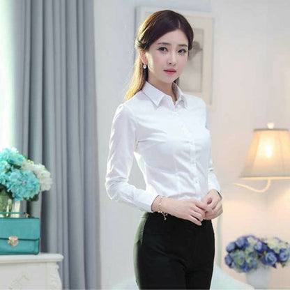 1pcs Woman Four Season Occupation Shirt Lady Casual Long Sleeve Turn-down Collar Shirt Female Working Clothes Formal Dress Tops