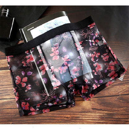 Men Transparent Boxers Bulge Ice Silk See Through Underpants Sexy Mid Waist Panties Lingerie Intimates