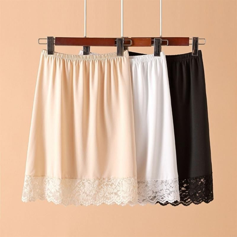 Y3NE Elastic Waist Knee Length Half Slips for Women Under Dresses Invisible Underskirt Basic Solid Color Lace Trim Petticoat
