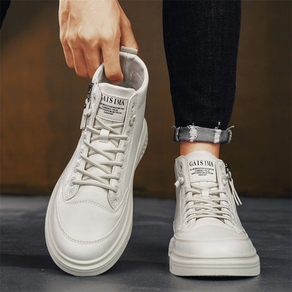 Leather Men Ankle Boots Fashion comfortable Men Sneakers Luxury British style High Top Shoes Men Platform Casual Shoes 2025 New