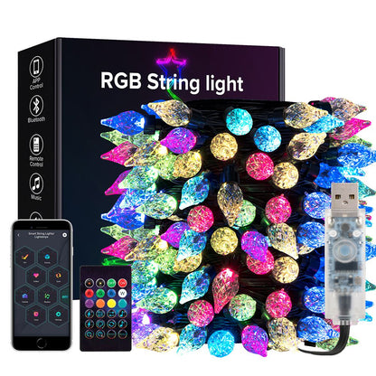 USB Christmas Lights String 5m 10m Bluetooth Music APP Remote DC5V WS2812B Party Wedding Garden Backyard Star Rugby Strawberries