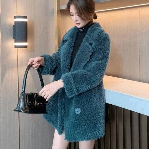 Thickened Lamb Velvet Jacket Women's Mid-Length Loose Slimming Fur Particle Velvet Coat Polyester Fiber Full Sleeve Long Coat