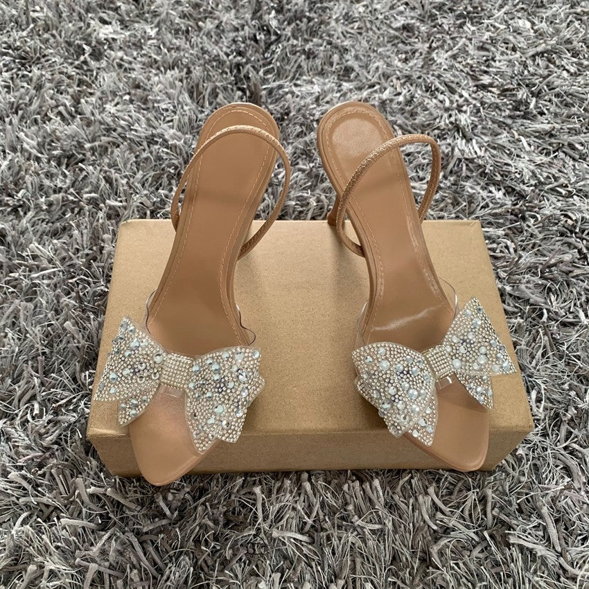 Summer Women High Heel Sandals Transparent PVC Heels Luxury Rhinestone Bow Slingbacks Female Sexy Party Wedding pumps Shoes