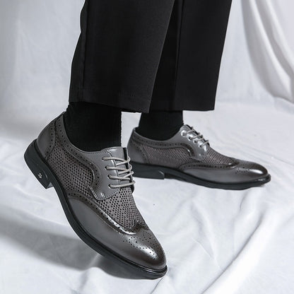 Designer New Brogue Men Brand Business Party Oxford Leather Shoes Male Fashion Summer Breathable Solid Color Leather Mesh Shoes