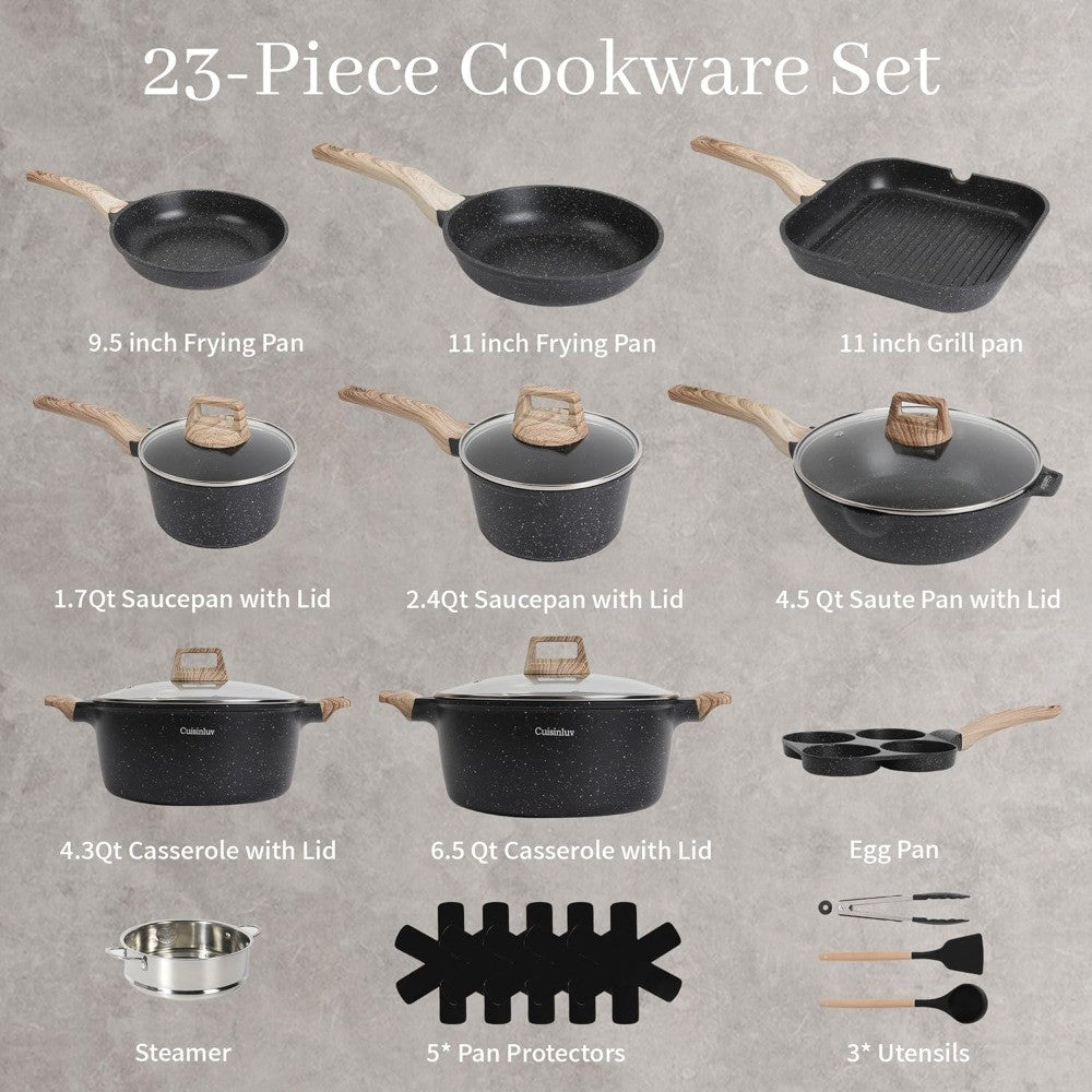 23Pcs Pots and Pans Set Non Stick, Kitchen Cookware Sets, Granite Stone Induction Cookware Non Stick Cooking Set w/Frying Pans,