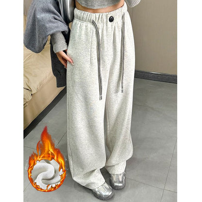 Winter Women Streetwear Baggy Fleece Pants Lady High Waist Snow Warm Plush Trousers Girls Slim Fit Daily Thermal Pants