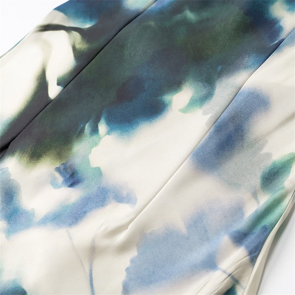 2025 Spring/Summer New Women's Fashion Style Retro Silk Texture Printed Slim Fit