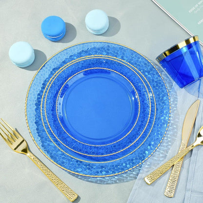350 peças de pratos de plástico azul transparente para 50 convidados Conjunto de utensílios de mesa descartáveis para festas e formaturas Inclui 100 pratos de plástico 5