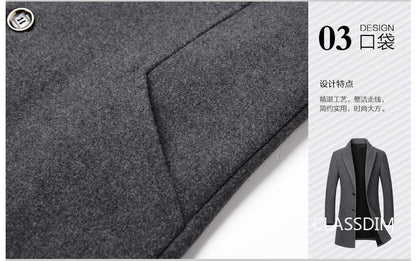New Winter Men Cashmere Trench Coats Wool Blends Overcoats Business Casual Trench Long Jackets Male Slim Blends Coats Size 4XL