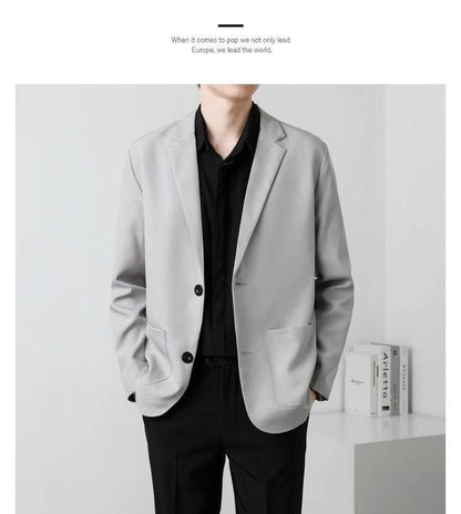 Men Suit Jackets Blazer Coat Slim Fit Smart Casual Autumn New Fashion Clothing Two Buttons Solid Color Korean Black/Khaki/Coffee