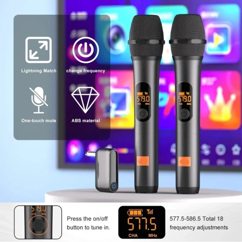 Microfone Sem Fio UHF de 2 Canais Sistema de Karaokê Bateria de Lítio Embutida Microfone Portátil Sem Fio Para Caixa de Som JBL Igreja Festa
