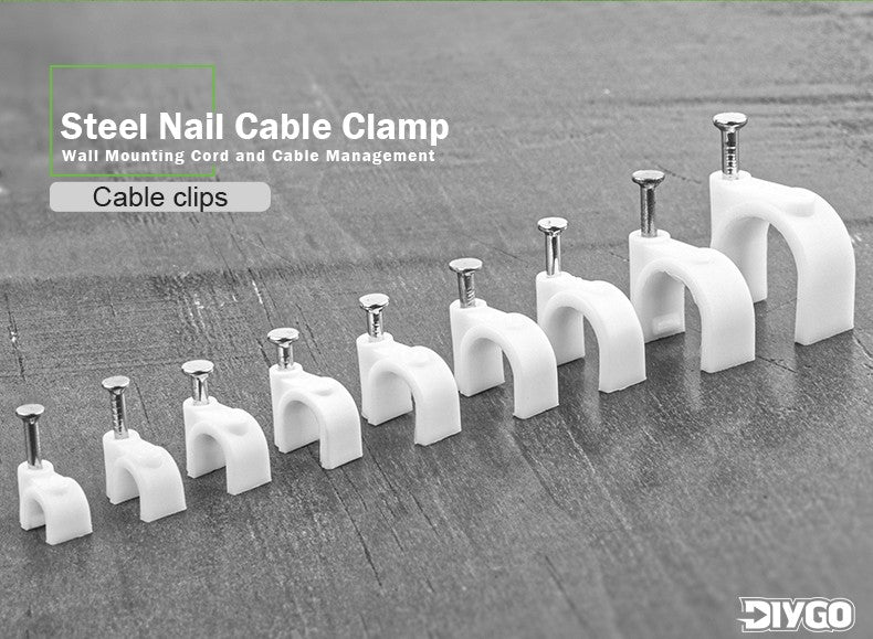 100PCS Circle Nail Clip Wire Management Clamp White Fixing Round Steel Nail Wall Hanging Cable Clips 4/5/6/7/8/9/10/12mm