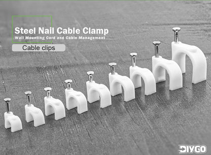 100PCS Circle Nail Clip Wire Management Clamp White Fixing Round Steel Nail Wall Hanging Cable Clips 4/5/6/7/8/9/10/12mm