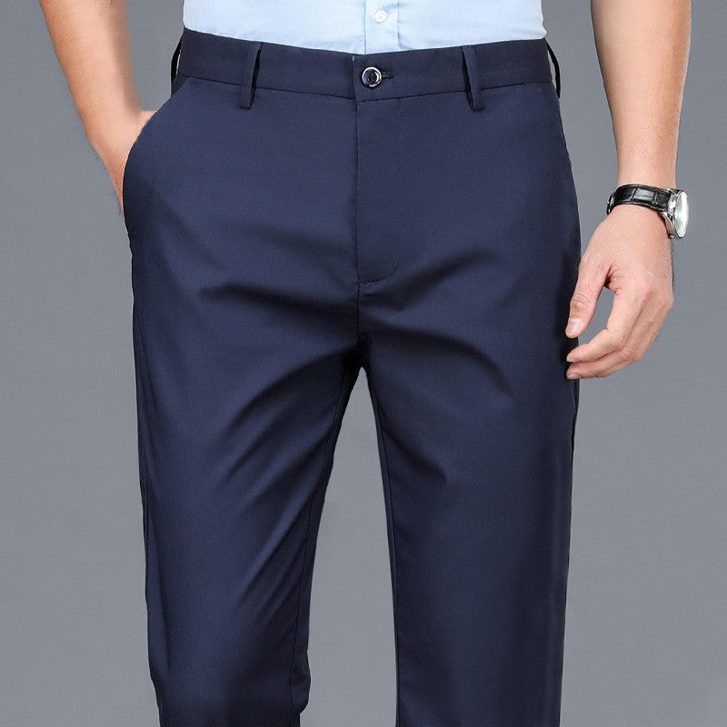 Calça Masculina Elástica Preta Lisa Casual Inteligente Calças Masculinas de Escritório de Secagem Rápida Calças de Terno Nova Primavera Outono Calças Coreanas Retas