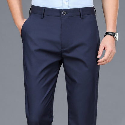 Calça Masculina Elástica Preta Lisa Casual Inteligente Calças Masculinas de Escritório de Secagem Rápida Calças de Terno Nova Primavera Outono Calças Coreanas Retas