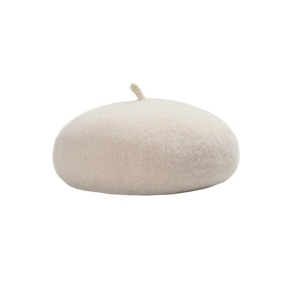 Boina Nuvem Feminina Confortável de Lã Pelúcia Quente Estilo Britânico Chapéu Gorro Cor Sólida Elástico Boina Feminina